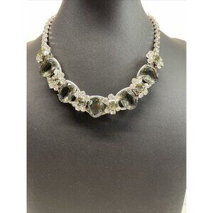 Juliana D&E CLEAR & SMOKY RHINESTONE 5 LINK NECKLACE Chunky Collar Vintage AL4.2